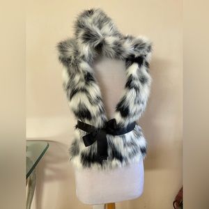 Black & White Faux Fur Vest with Hood